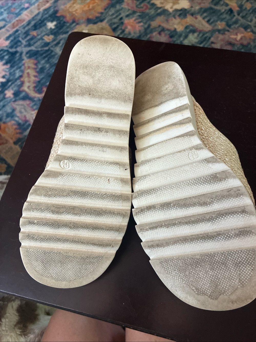 Pierre Dumas Ivory Gold Woven Slide Mule Wedge Shoes SZ 6.5 - Picture 8 of 8